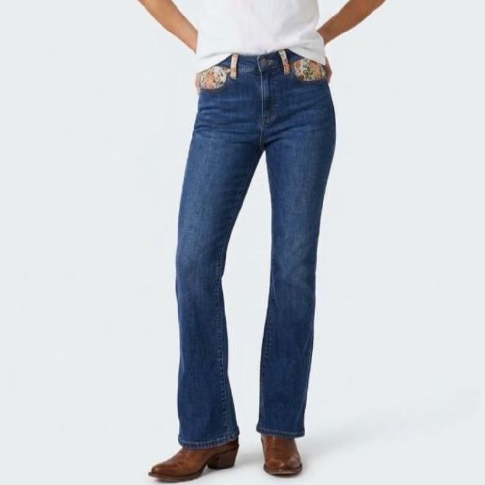 Ranch Dress'n Women's Blue Denim Mid-Rise Western Trim Bootcut Jeans Size 4